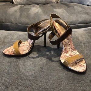 Bebe Women’s Brown & Tan Patent Leather Heels Sz 7